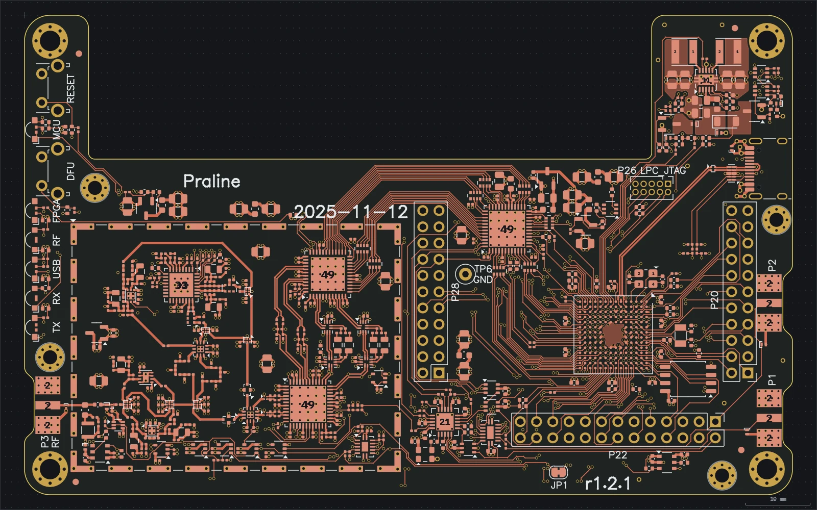 The HackRF Pro board imported from KiCad, rendered by agentee.